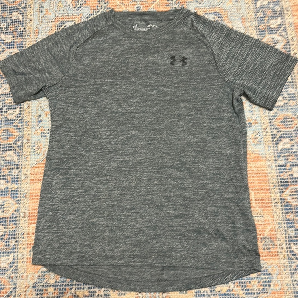 Boys Under Armour Size Large; blue and black shorts, black marbled T-shirt
